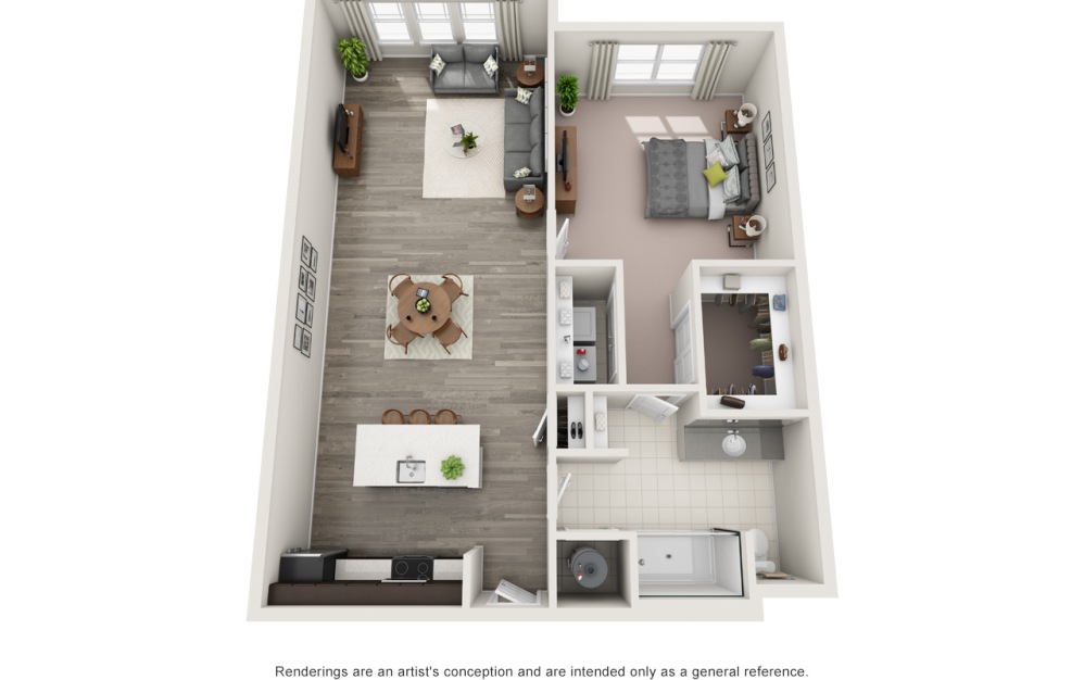 A1 - 1 bedroom floorplan layout with 1 bathroom and 811 square feet
